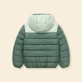 Boys Green Colorblocked Hooded Puffer Jacket Coats & Jackets