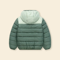 Boys Green Colorblocked Hooded Puffer Jacket Coats & Jackets