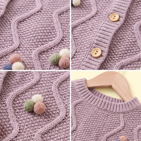 Girls Light Purple Jacquard Long Sleeve Cardigan Sweaters & Cardigans