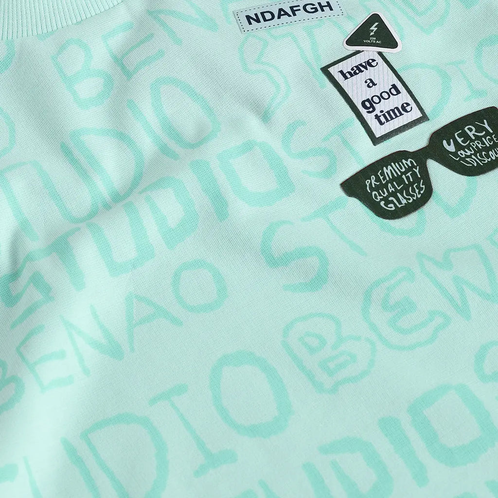 Boys Green Typographic Printed T-Shirt With Twill Shorts Sets 2 pc. Sets