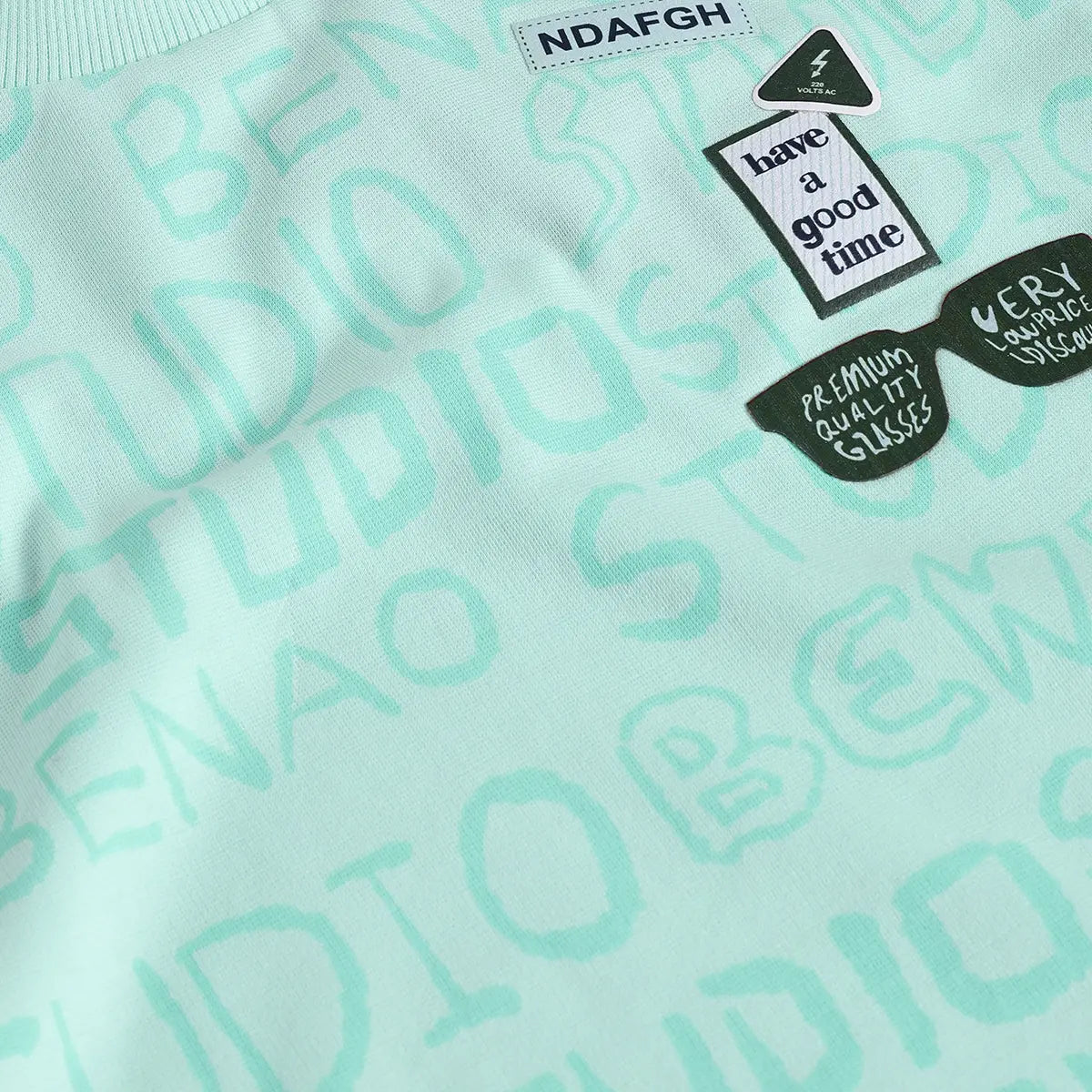 Boys Green Typographic Printed T-Shirt With Twill Shorts Sets 2 pc. Sets