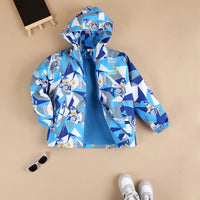 Boys Blue Astronaut Printed Hooded Zipper Jacket Coats & Jackets