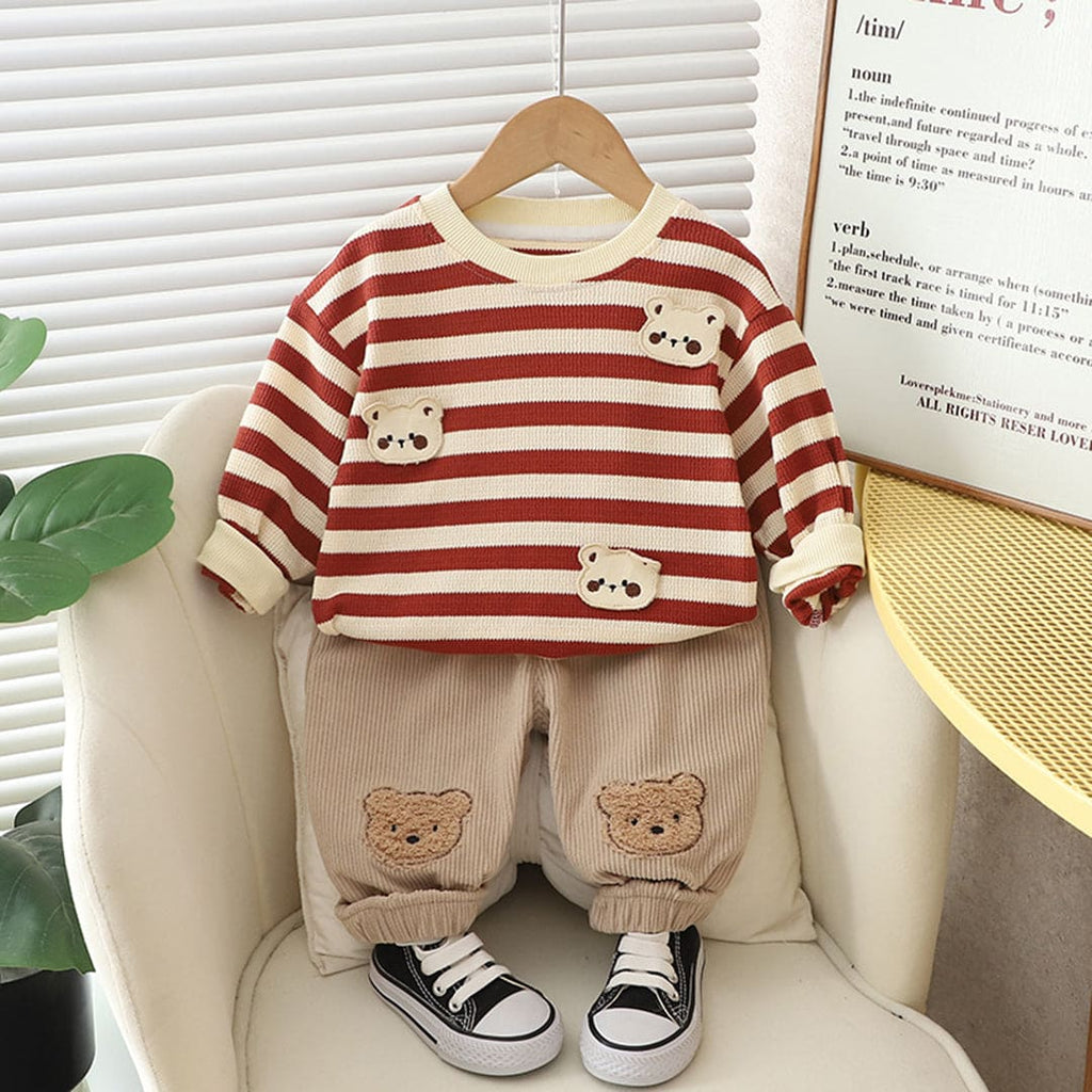 Boys Red Striped Pullover with Trouser Set