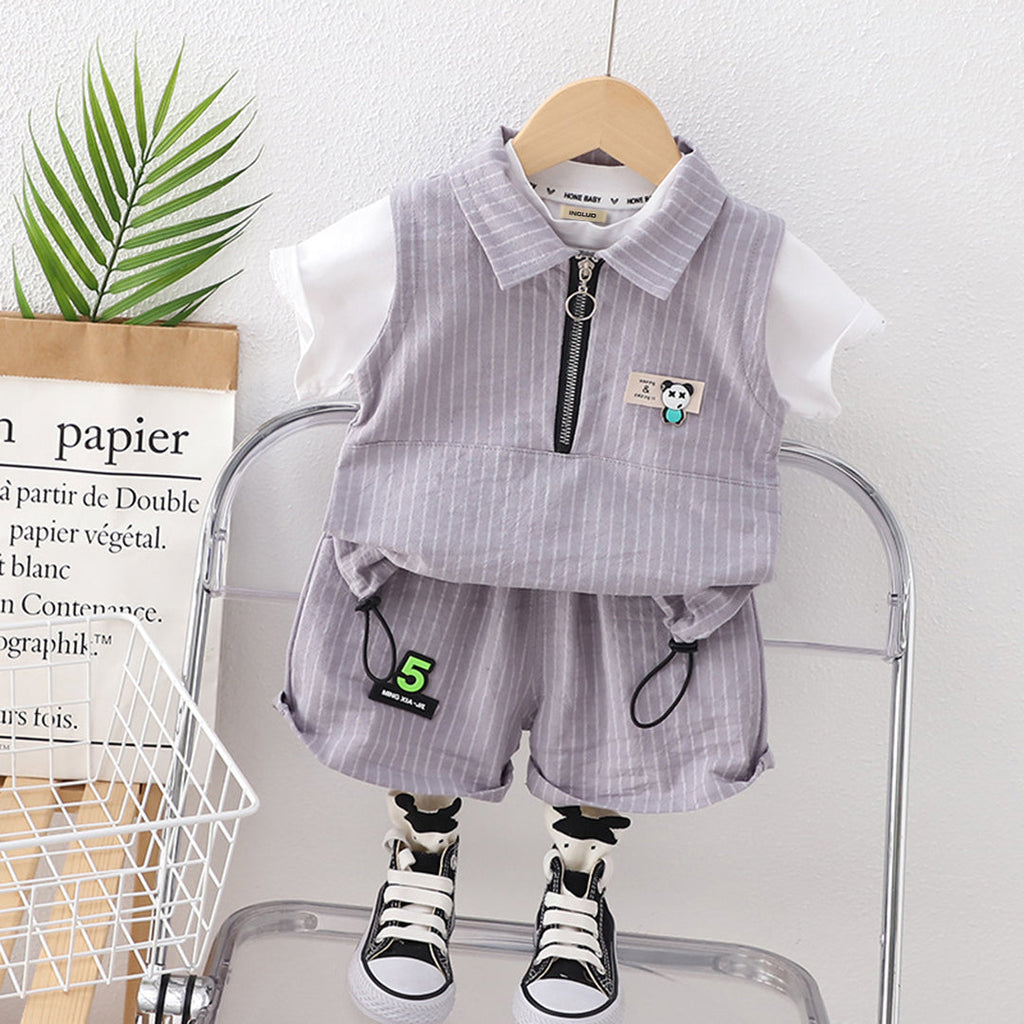 Boys Grey Striped T-shirt with Shorts Set Sets Gray 1-2 Y 