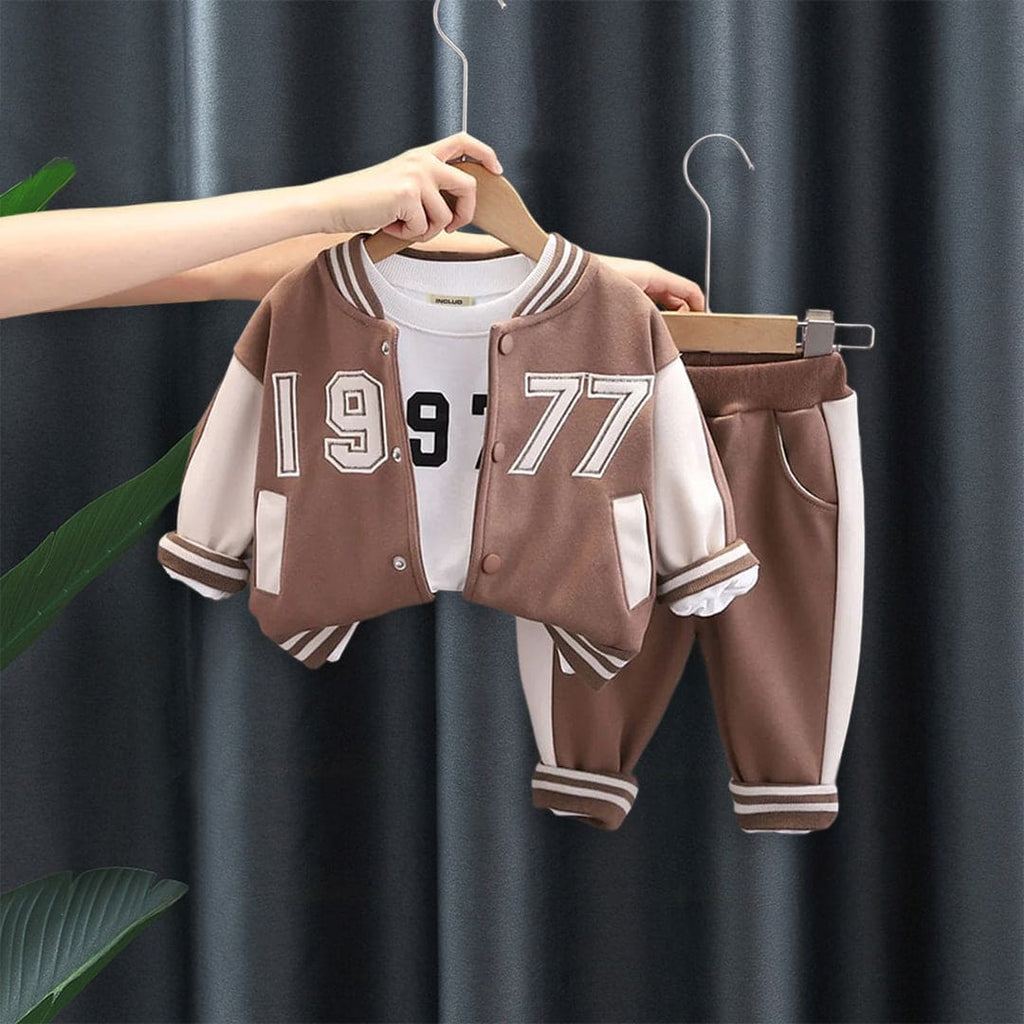 Boys Brown Varsity Jacket with T-shirt & Trousers Set Sets Brown 1-2 Y 