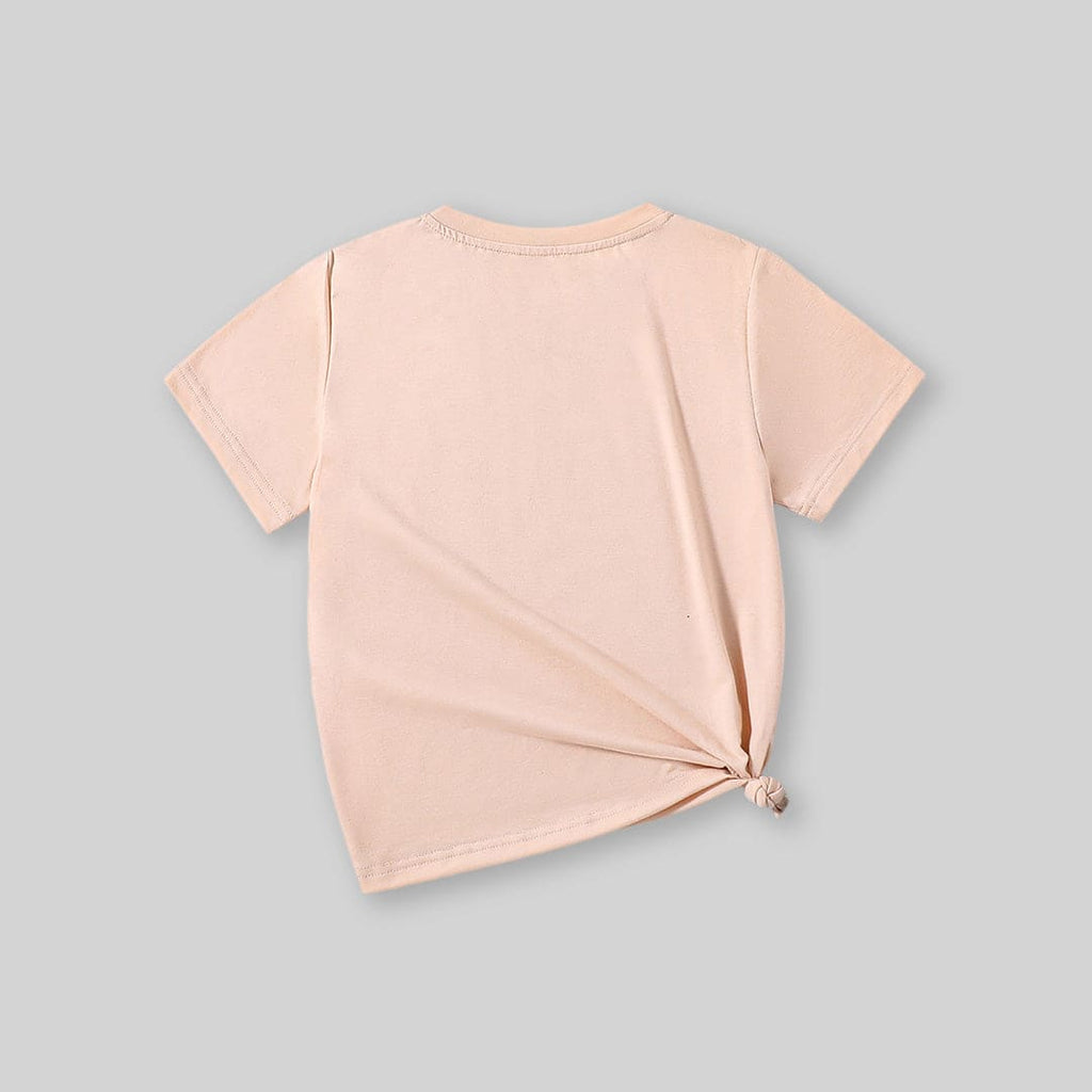 Girls Beige Printed Short Sleeves T-shirt Tshirts   