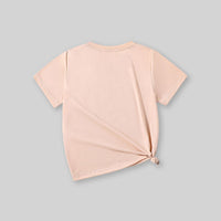 Girls Beige Printed Short Sleeves T-shirt Tshirts   