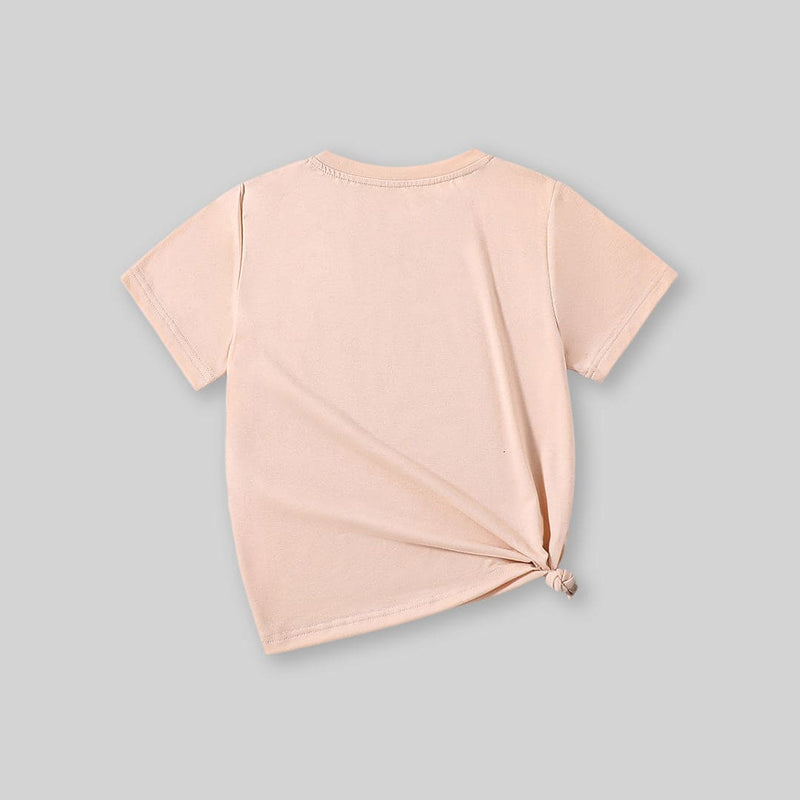 Girls Beige Printed Short Sleeves T-shirt Tshirts   