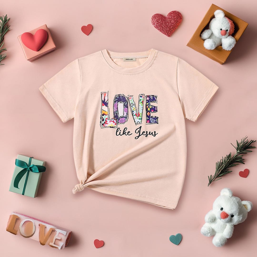 Girls Beige Printed Short Sleeves T-shirt Tshirts Beige 8-9 Y 