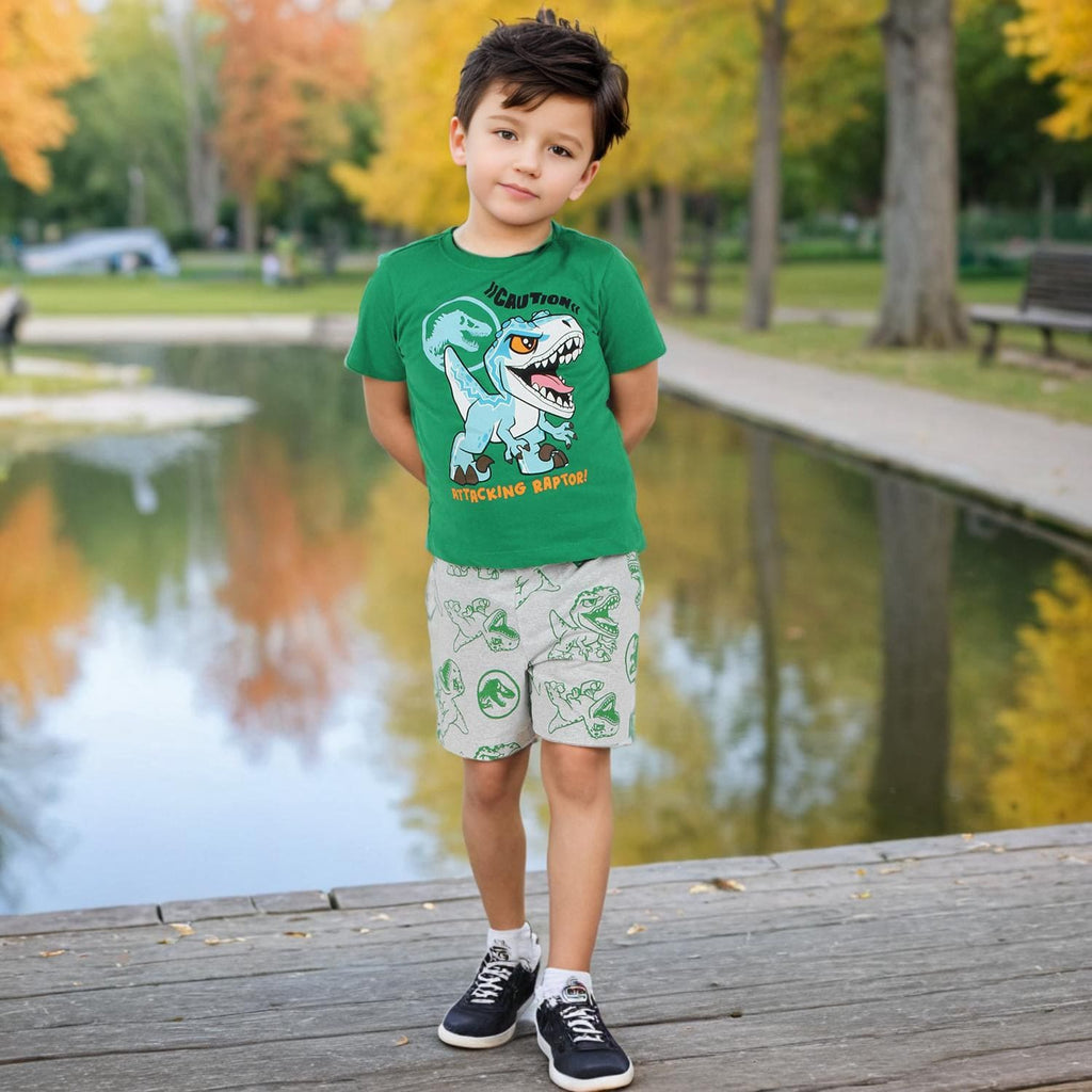 Boys Graphic Print T-shirt With Printed Shorts Set