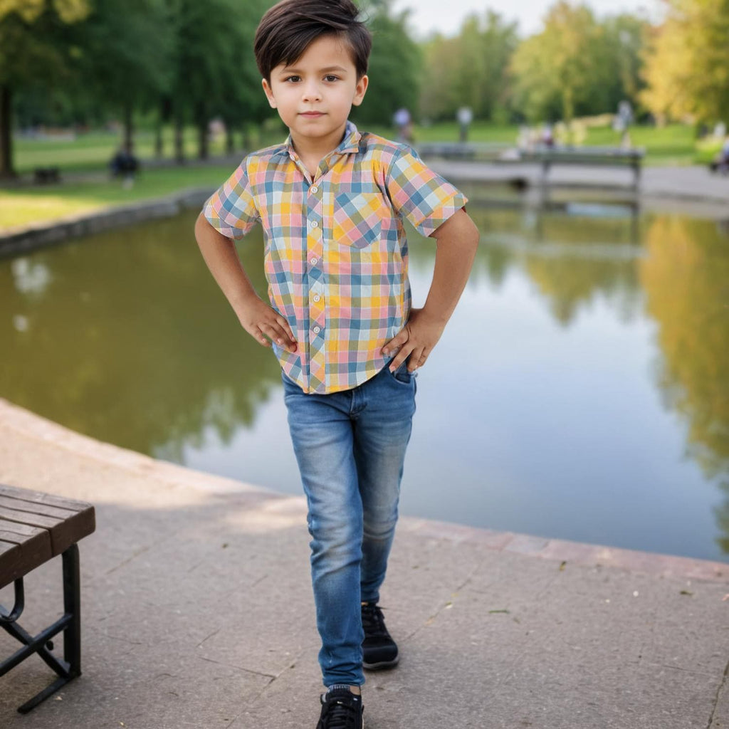 Boys Checkered Short Sleeves Shirt Shirts Multicolor 2-3 Y 