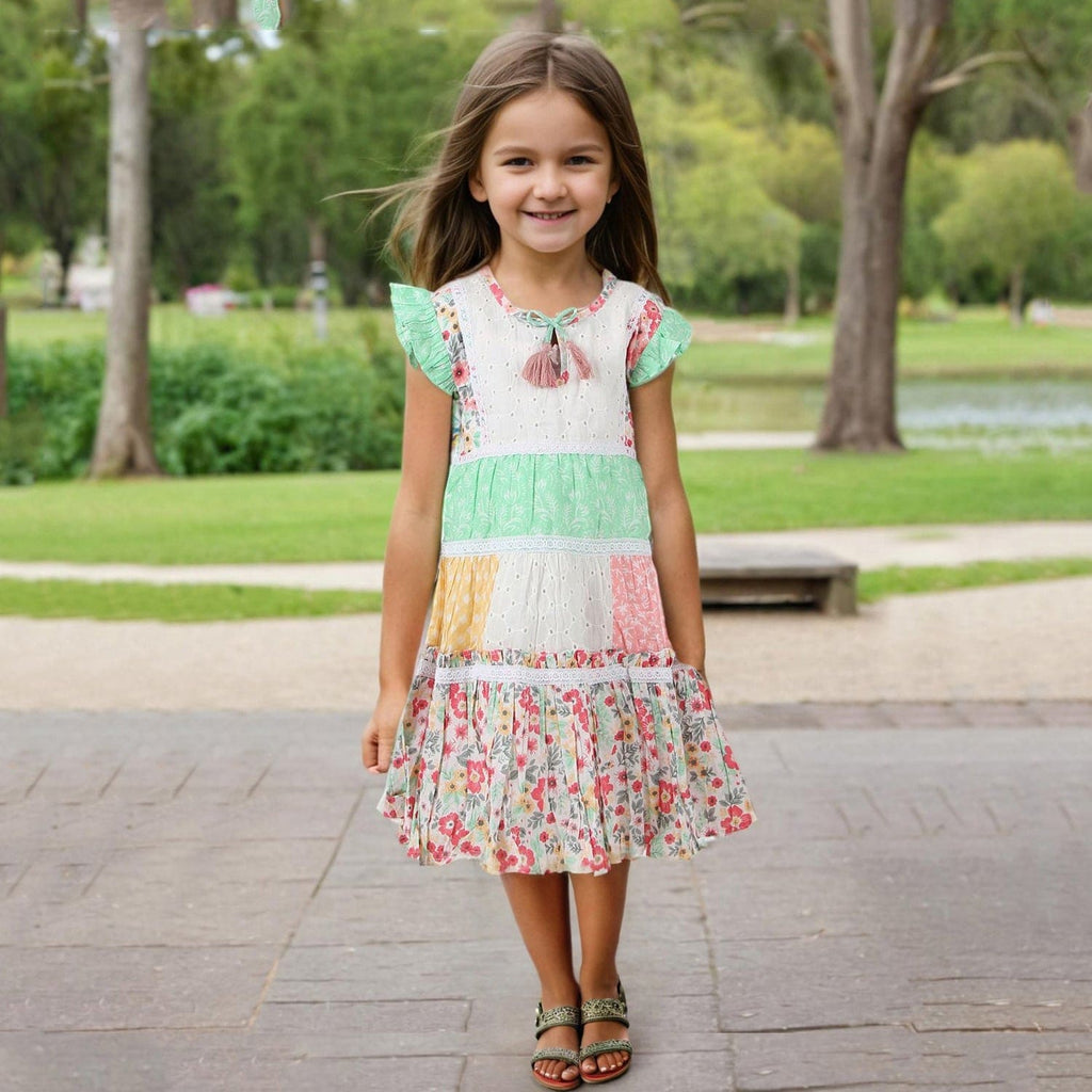 Girls Multicolor Printed Sleeveless Tiered Dress Casual Dresses Multicolor 2-3 Y 