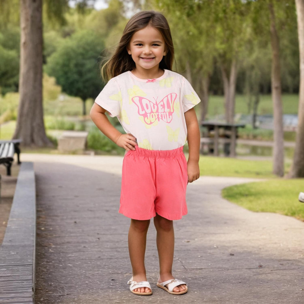 Girls Pink Printed Short Sleeves T-Shirt With Shorts Set Sets Pink 3-4 Y 