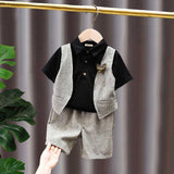 Boys Grey Short Sleeve Polo T-Shirt With Shorts Set