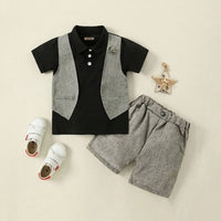 Boys Grey Short Sleeve Polo T-Shirt With Shorts Set 2 pc. Sets