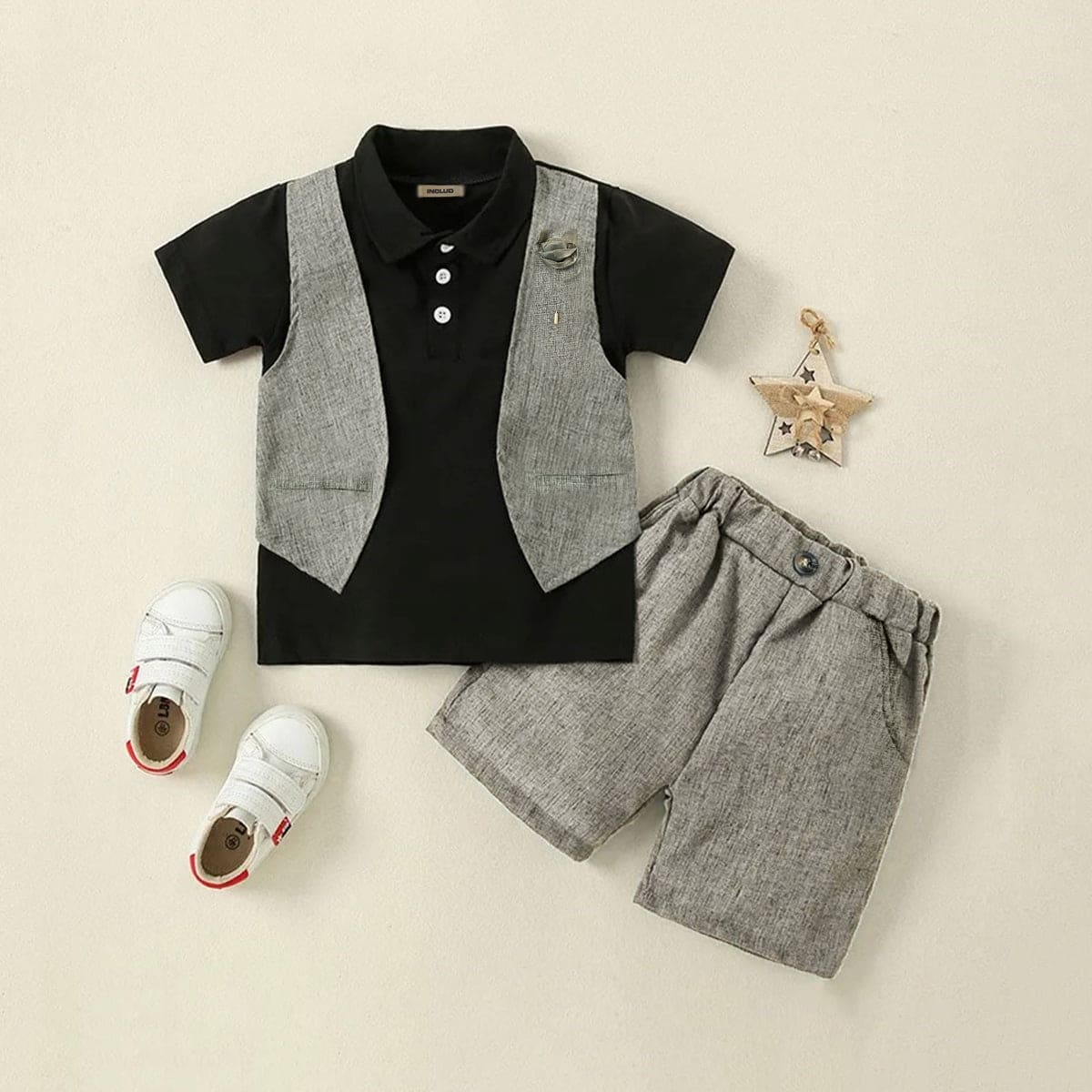 Boys Grey Short Sleeve Polo T-Shirt With Shorts Set 2 pc. Sets