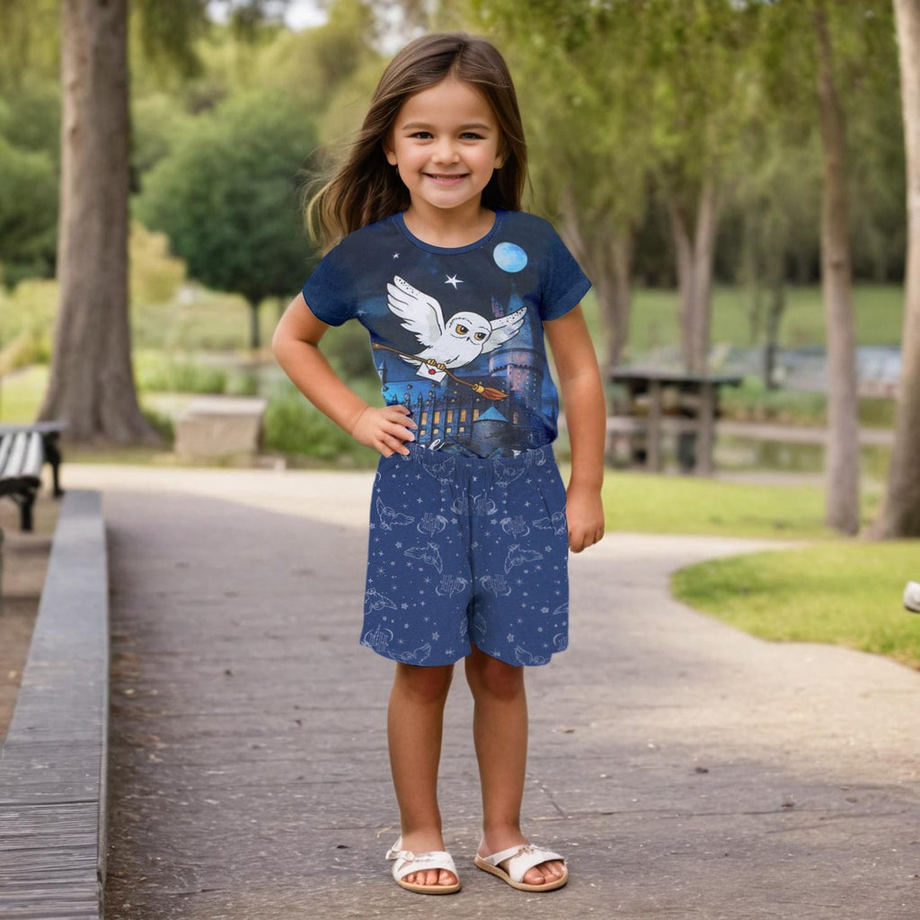 Girls Blue Graphic Print T-Shirt With Shorts Set Sets Blue 7-8 Y 