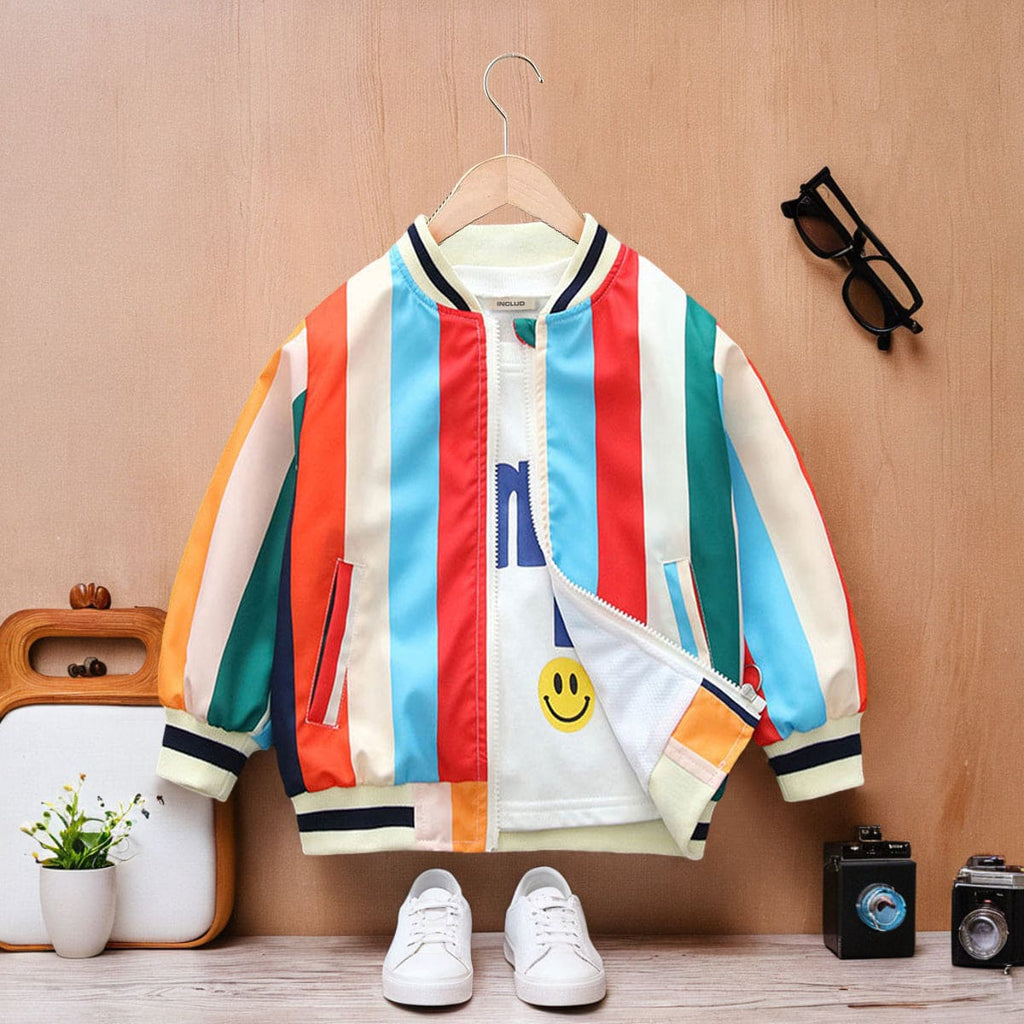 Boys Multicolor Stripped Front Open Trendy Jacket Coats & Jackets Multicolor 1-2 Y 