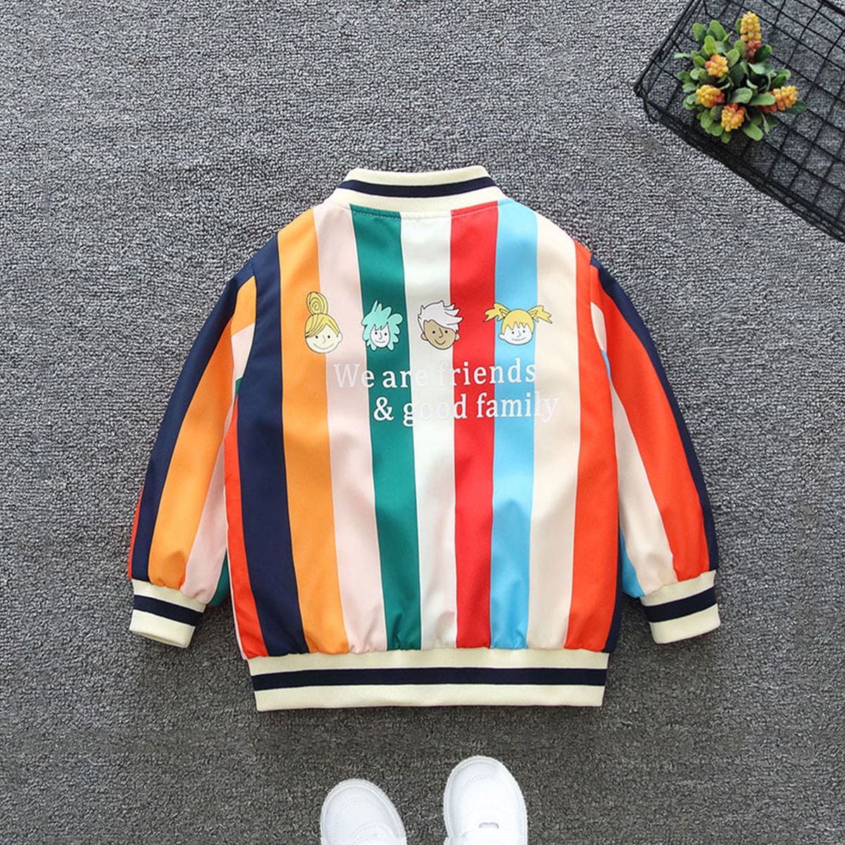 Boys Multicolor Stripped Front Open Trendy Jacket Coats & Jackets   