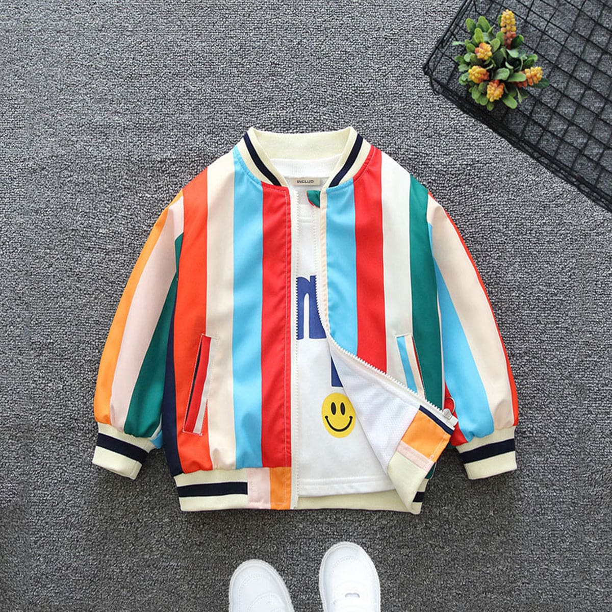 Boys Multicolor Stripped Front Open Trendy Jacket Coats & Jackets   