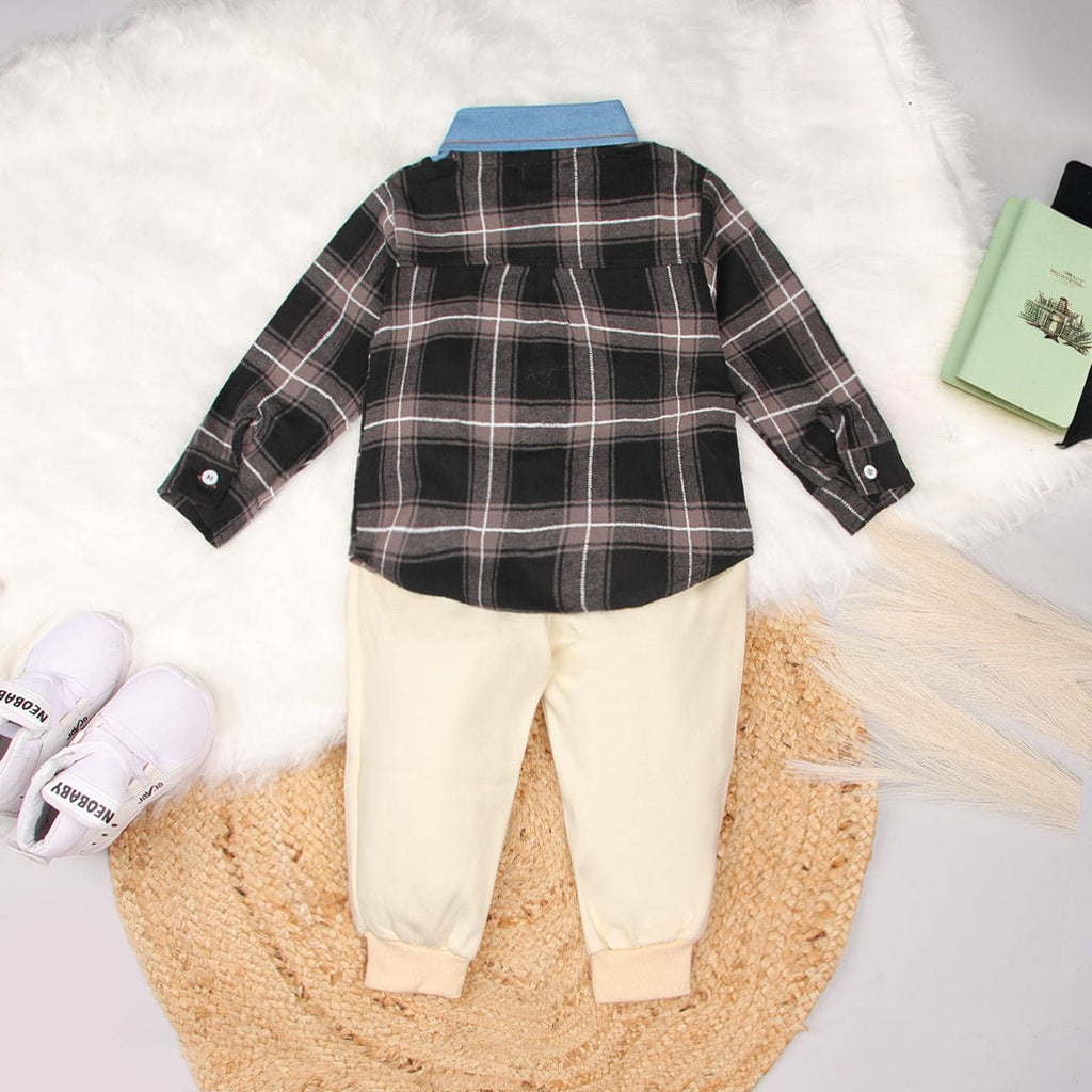 Boys Black Checked Shirt & Trousers Set Sets
