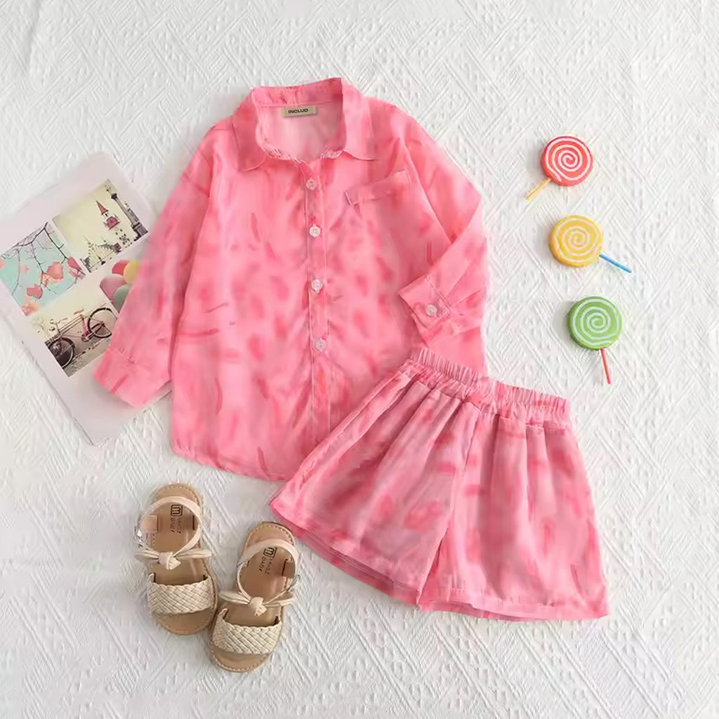 Girls Animal Printed Long Sleeves Shirt With Shorts Set Sets Pink 1-2 Y 