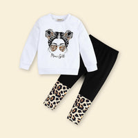 Girls White Printed Sweatshirt with Leggings Set Sets   