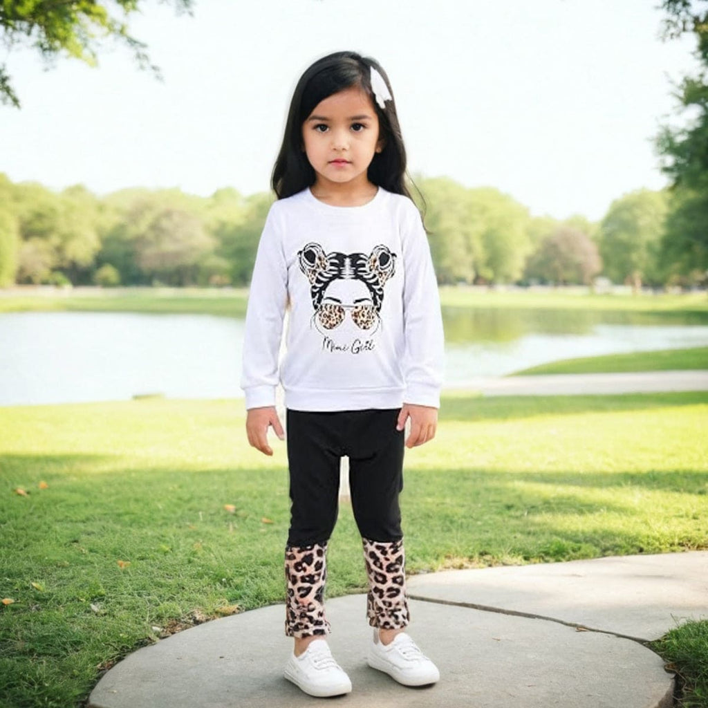 Girls White Printed Sweatshirt with Leggings Set Sets White 3-4 Y 