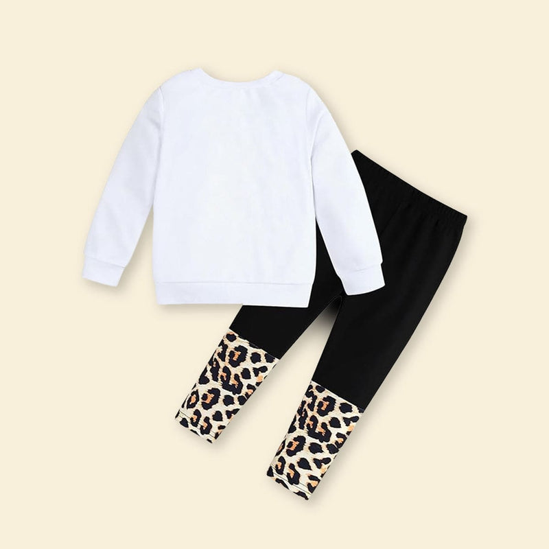 Girls White Printed Sweatshirt with Leggings Set Sets   