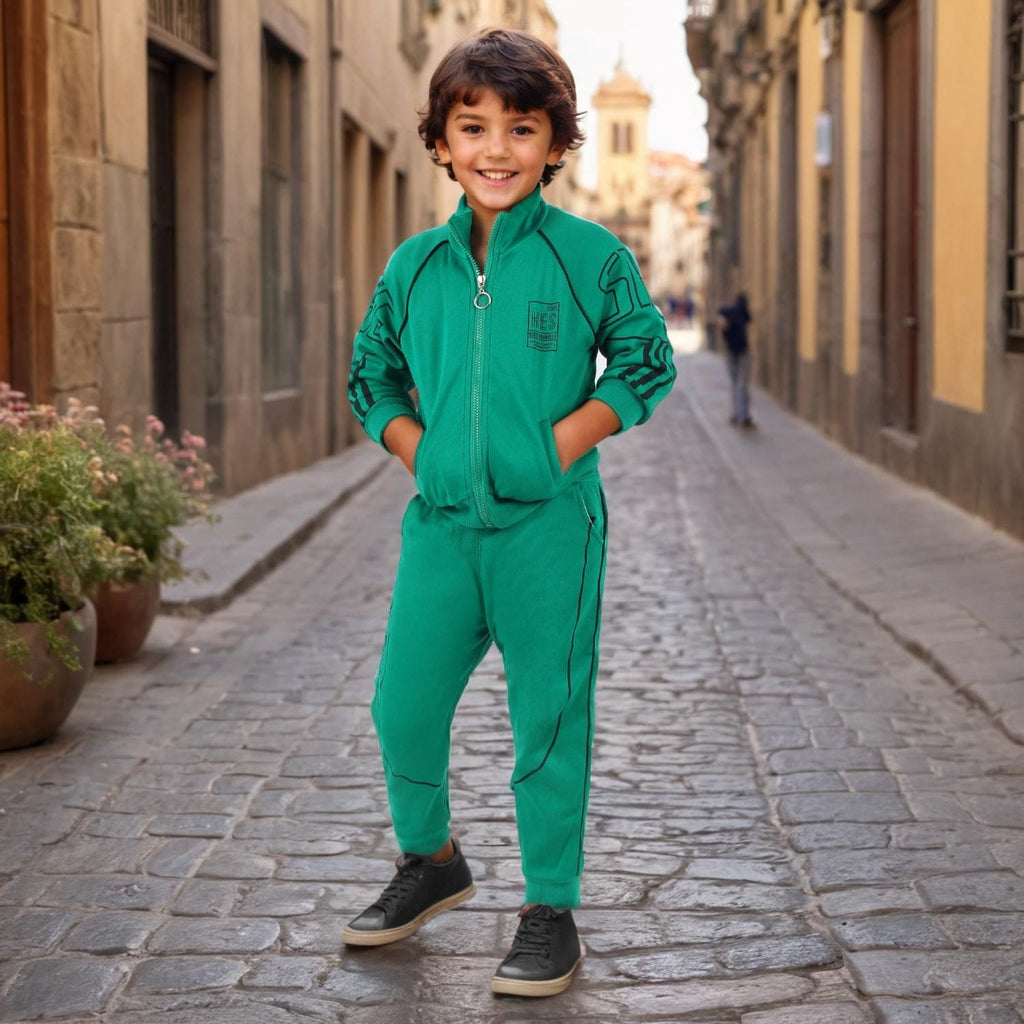 Boys Green Printed Track Suit Set Sets Green 1-2 Y