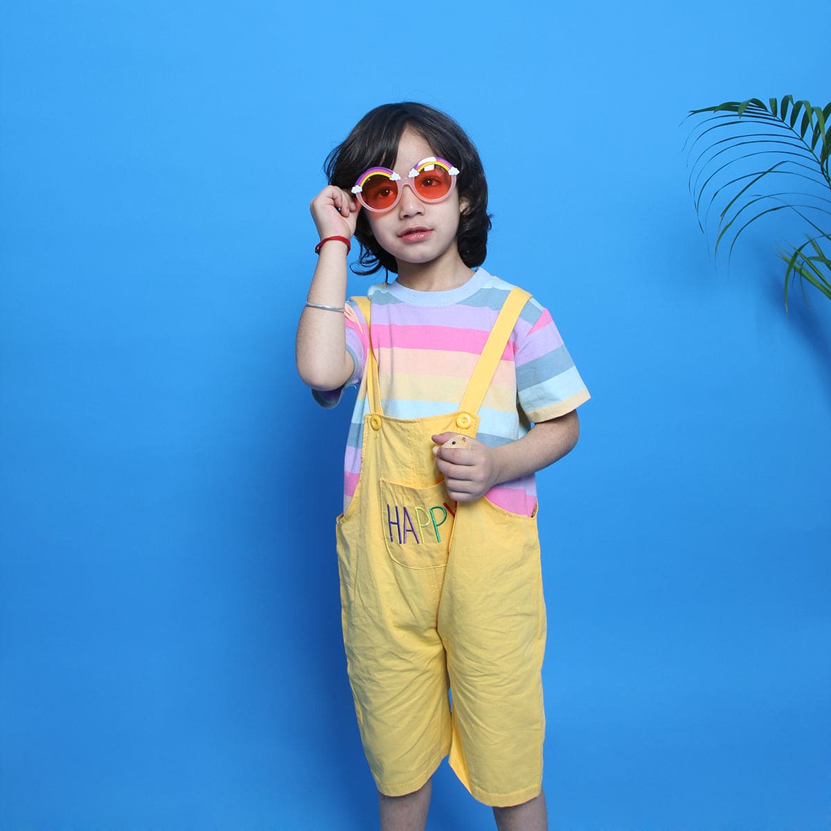 Boys Multi Color Stripe T-Shirt With Yellow Dungaree Set 2 pc. Sets