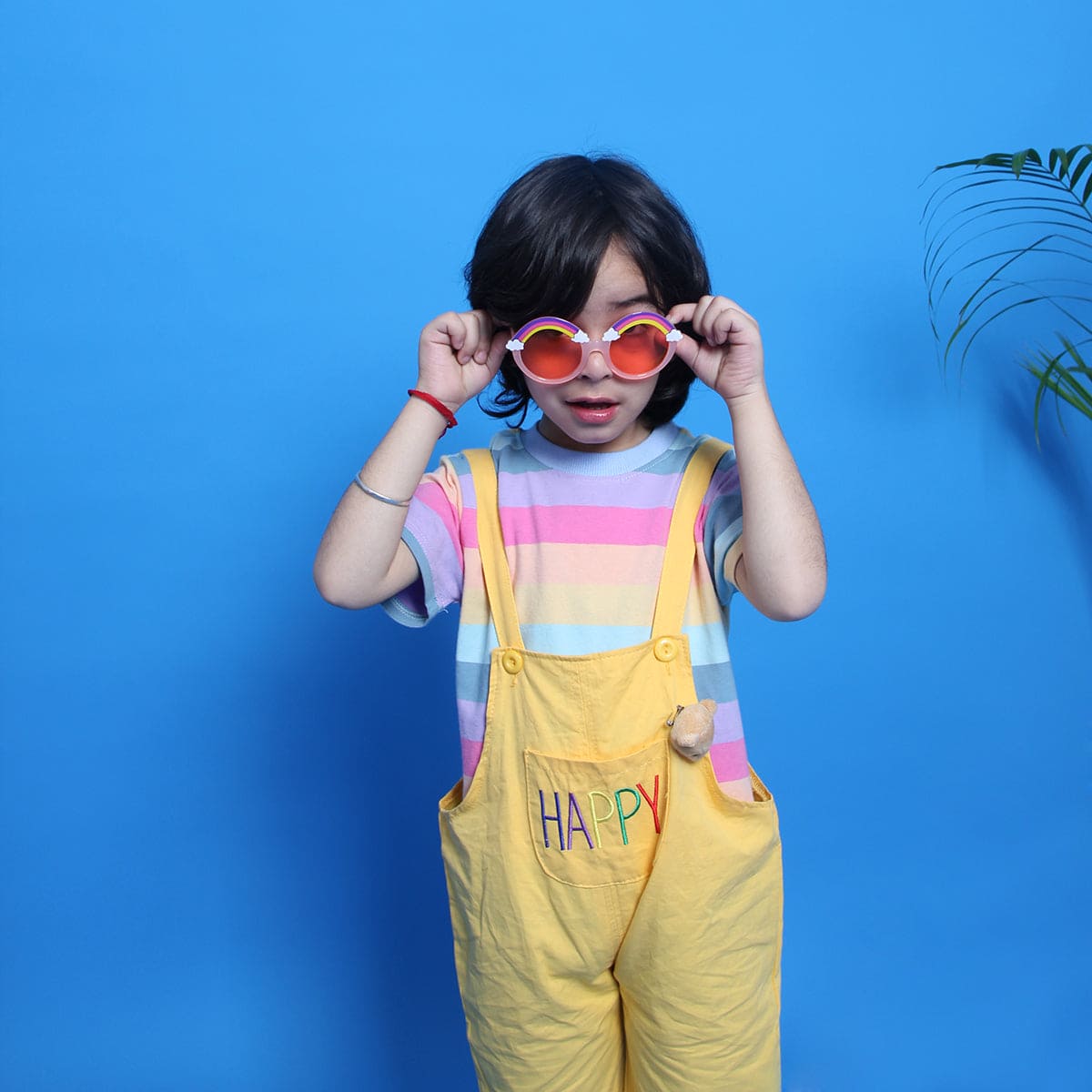 Boys Multi Color Stripe T-Shirt With Yellow Dungaree Set 2 pc. Sets