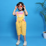 Boys Multi Color Stripe T-Shirt With Yellow Dungaree Set