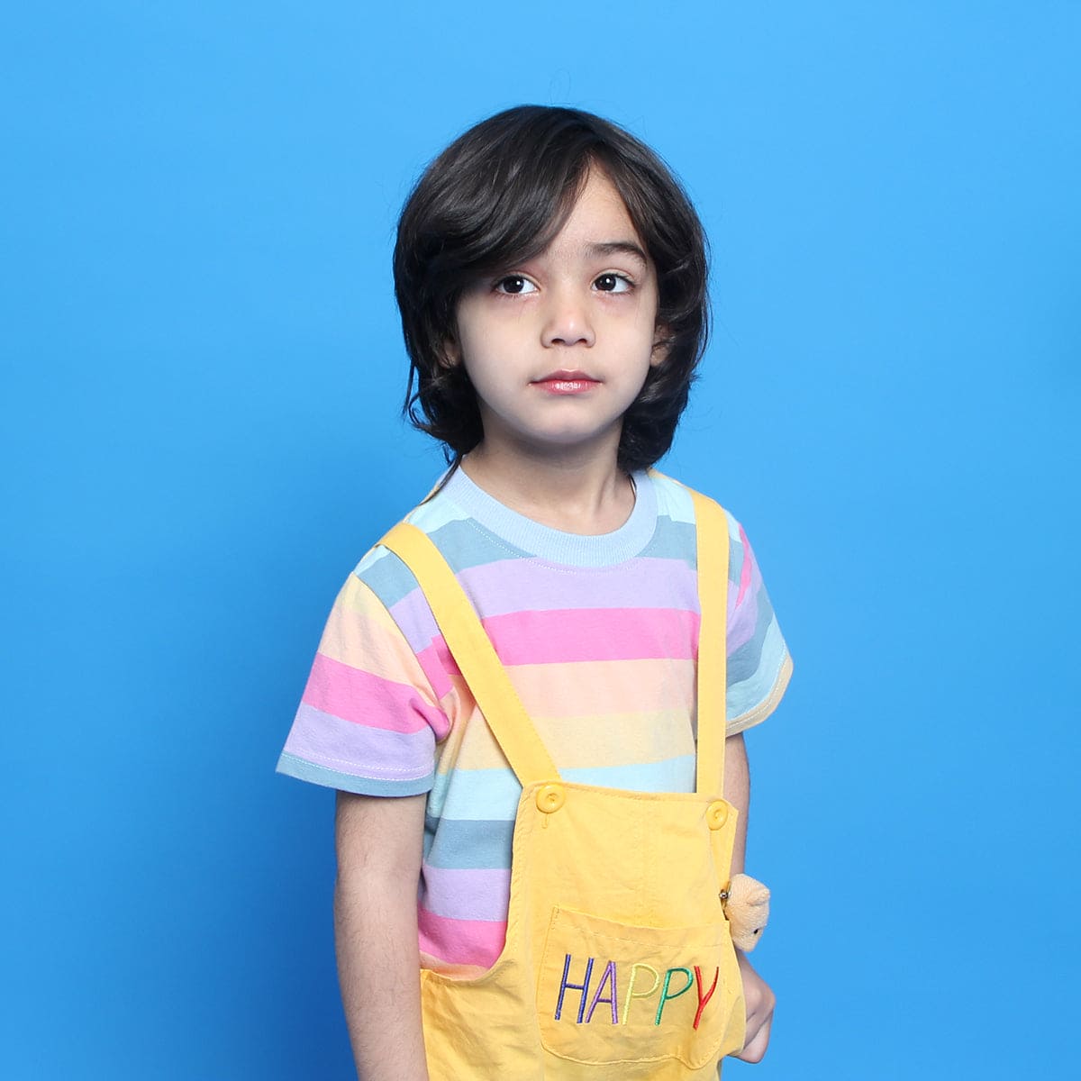 Boys Multi Color Stripe T-Shirt With Yellow Dungaree Set 2 pc. Sets