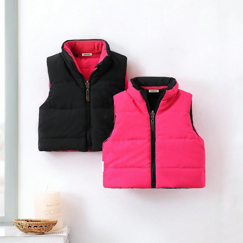 Girls Pink Sleeveless Reversible Puffer Jacket Coats & Jackets Black 6-9 M 