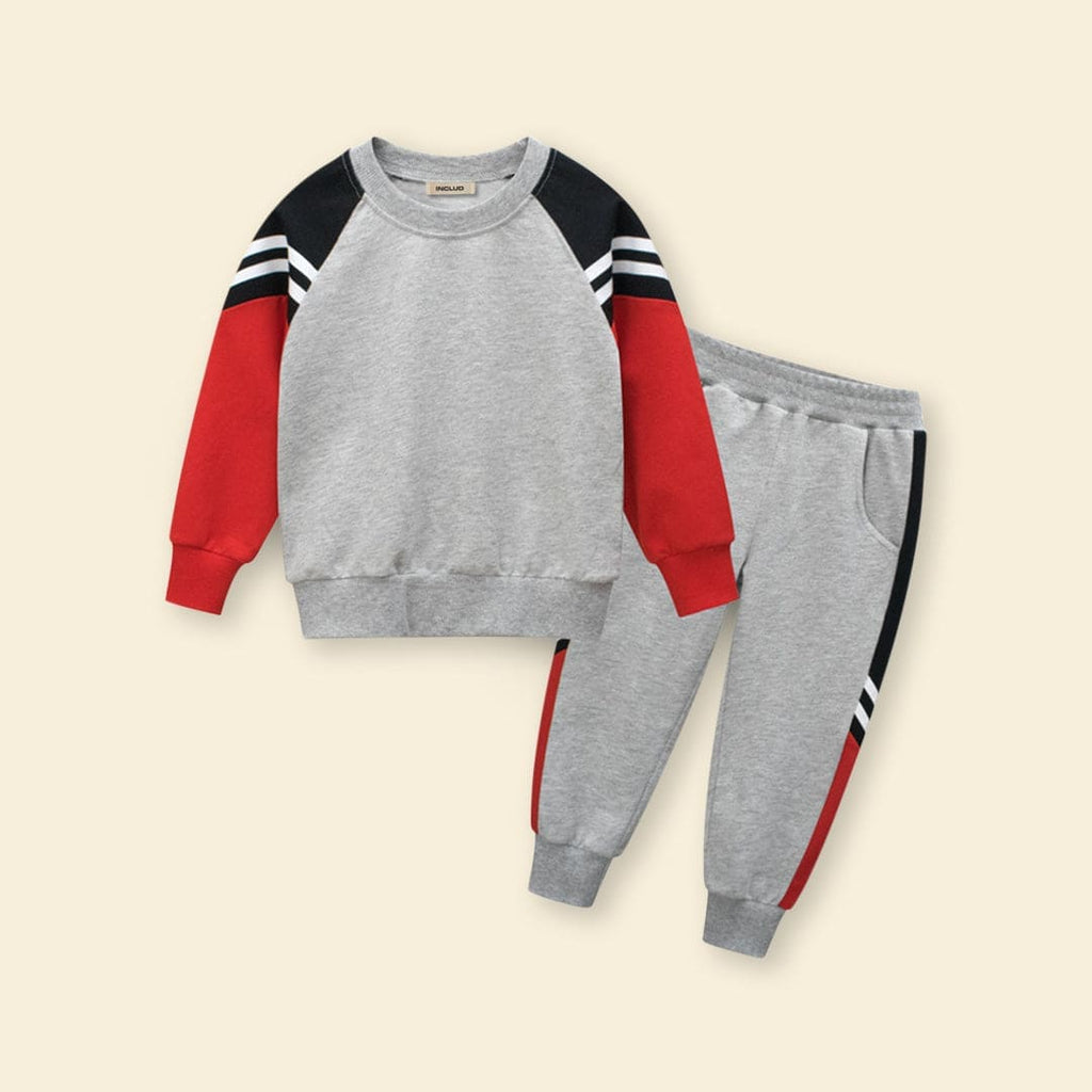 Boys Grey Long Sleeves Round Neck Clothing Set Sweatshirts & Hoodies Grey 1-2 Y 