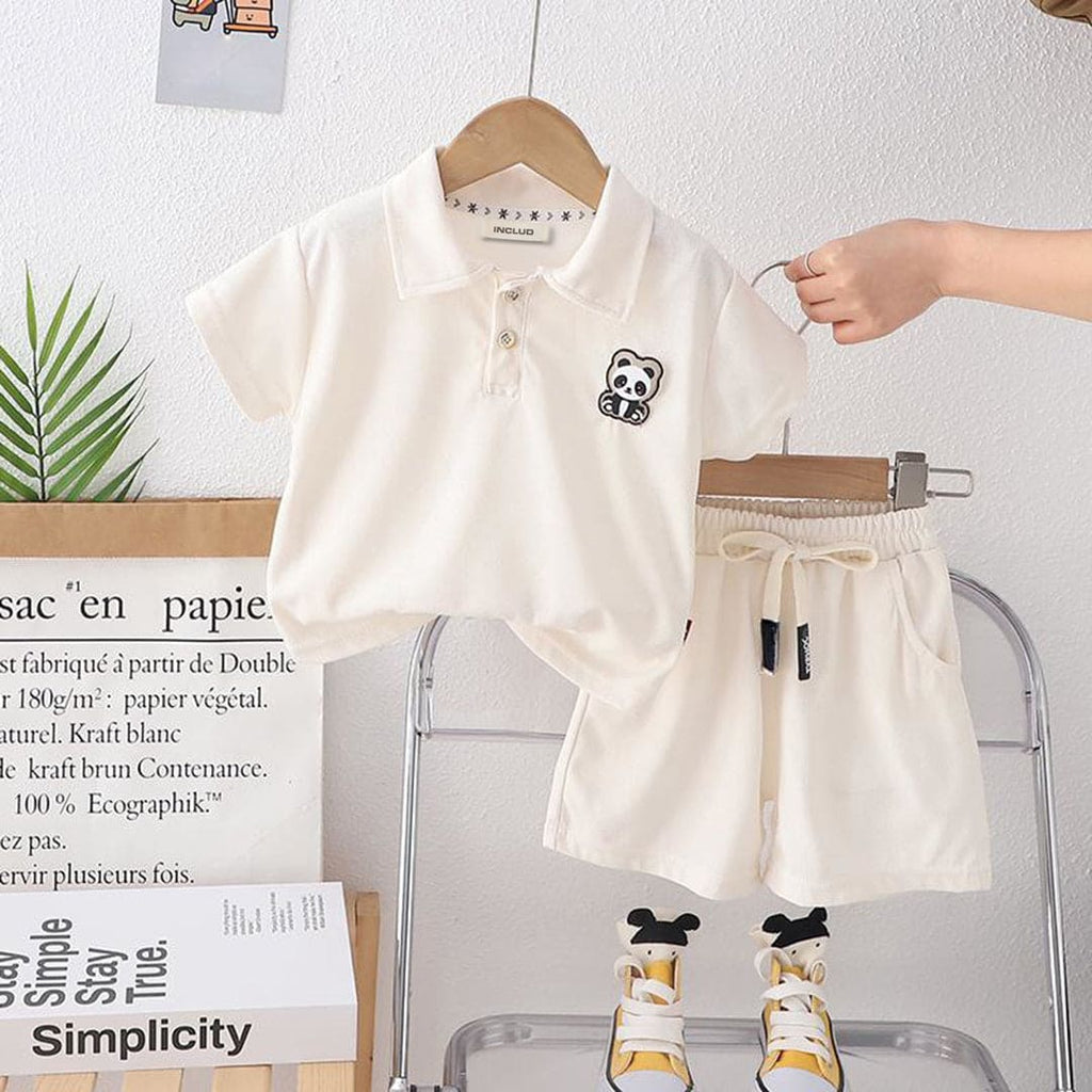 Boys Off-White Short Sleeve Polo T-Shirt With Elasticated Shorts Sets Off White 1-2 Y