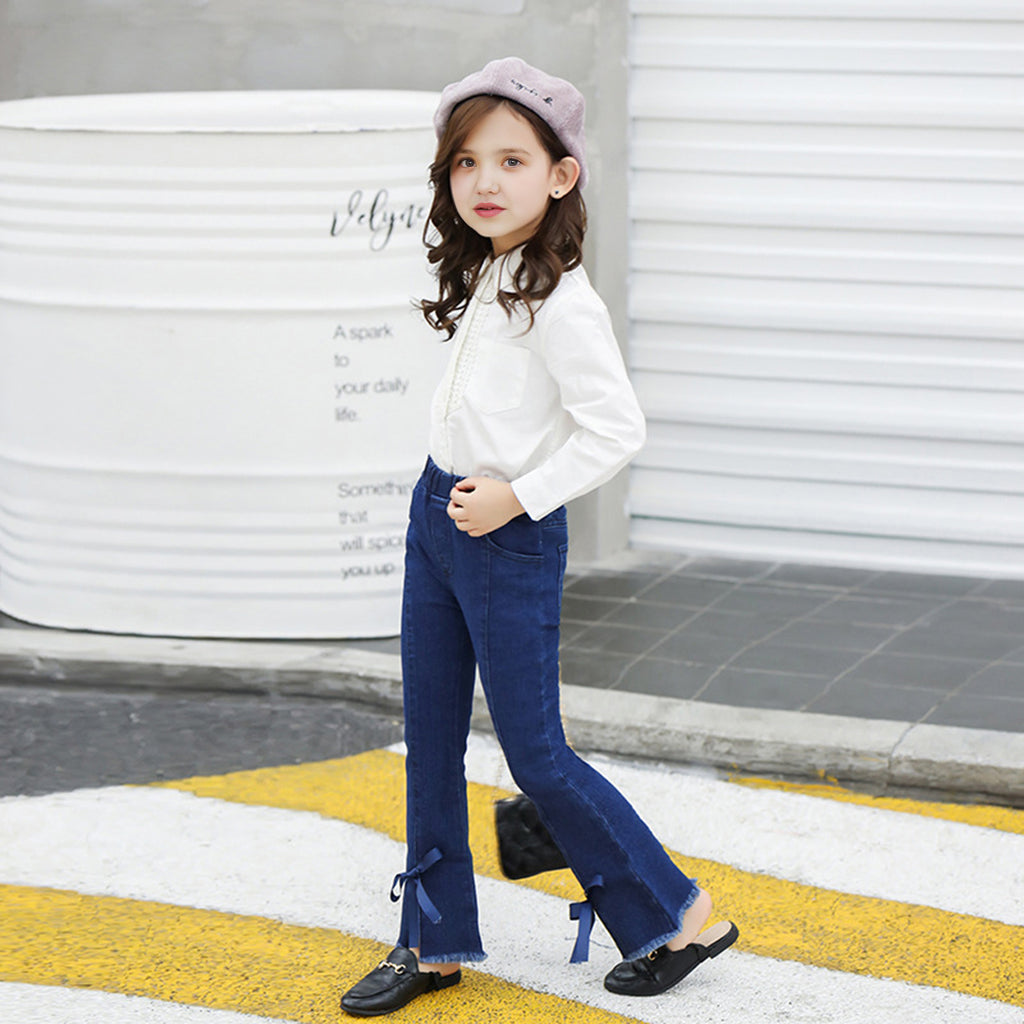 Girls Navy Blue Classic Jeans with Front Slit