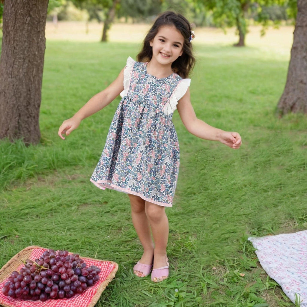 Girls Blue All Over Printed Dress Casual Dresses Blue 1-2 Y 