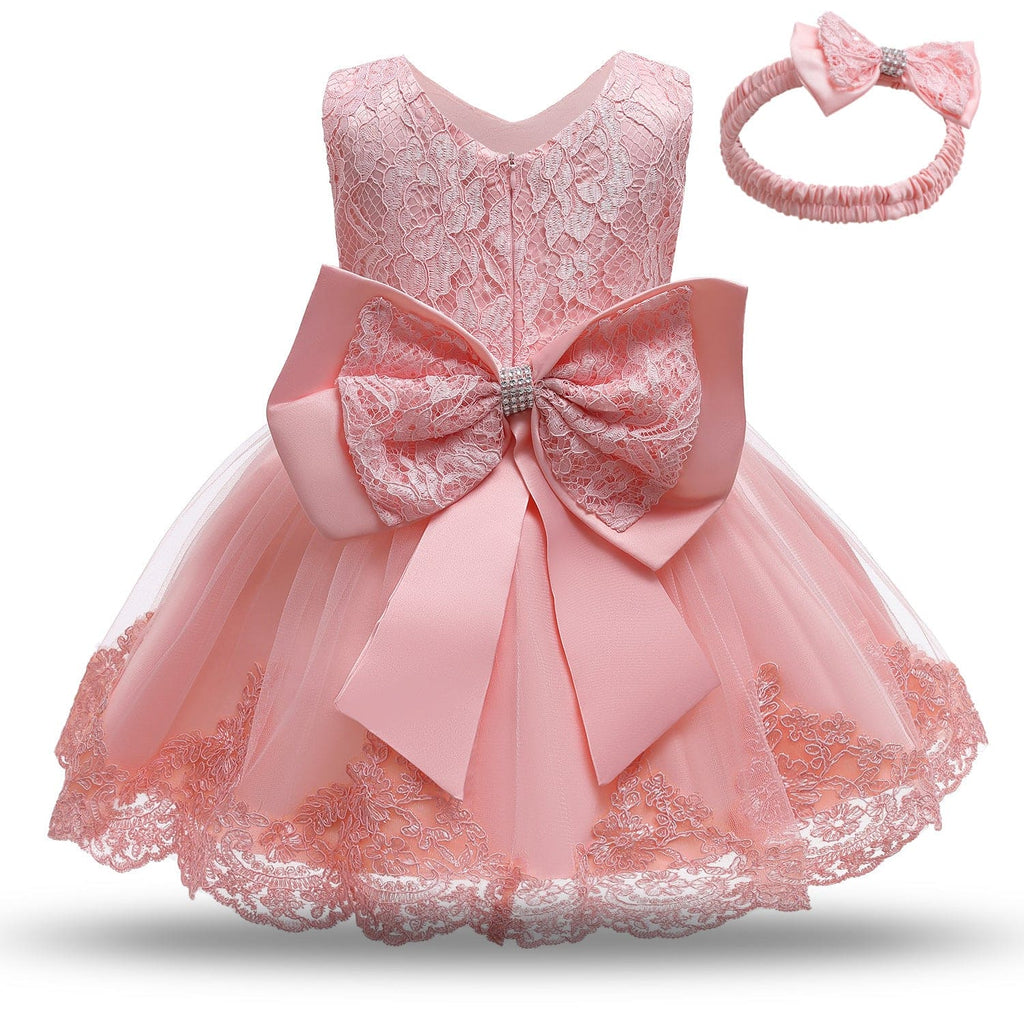 Girls Light Pink Party Dress with Bow & Headband