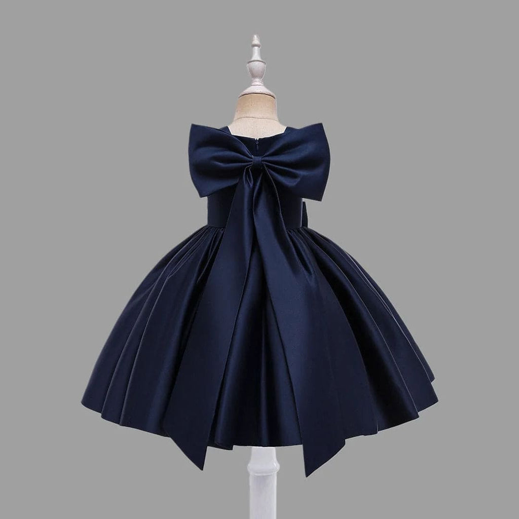 Girls Navy Blue Bow Applique Party Wear Dress Party Dresses Navy Blue 1-2 Y