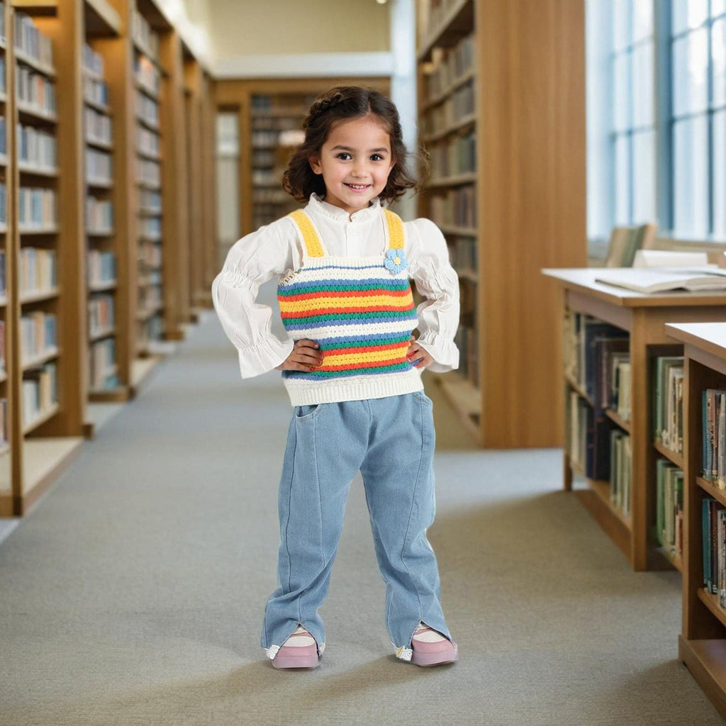 Girls Blue Knitted Top with Denims Set Sets Blue 1-2 Y 