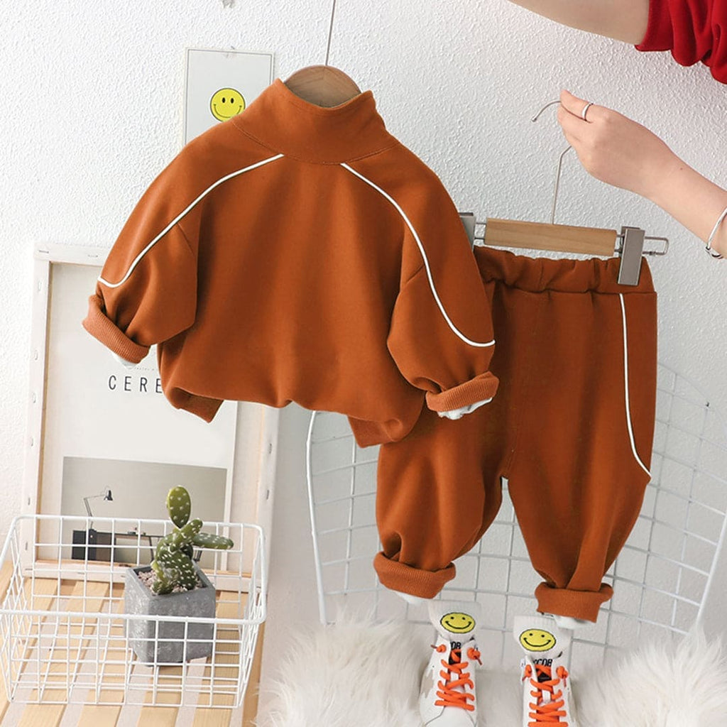 Boys Brown Solid Track Suit with Sling Bag Set Sets   