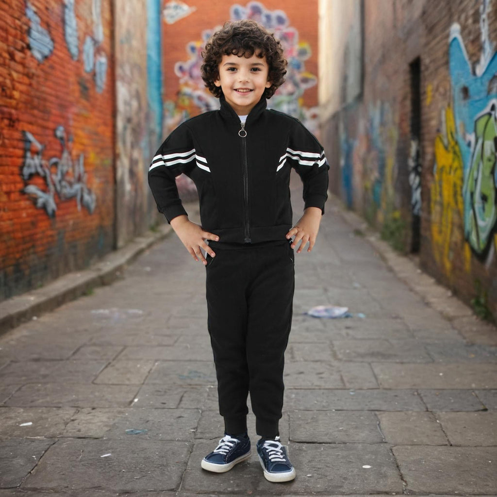 Boys Black Track Jacket with Joggers Set Sets Black 1-2 Y 