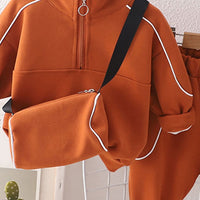 Boys Brown Solid Track Suit with Sling Bag Set Sets   