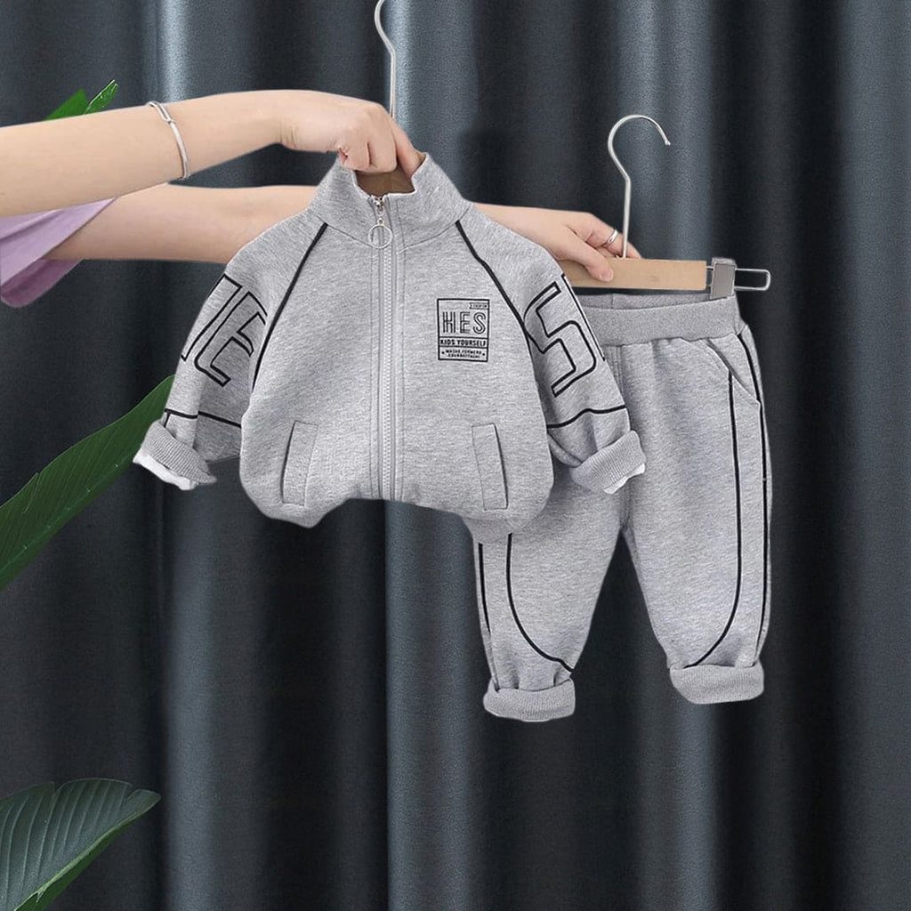 Boys Grey Printed Track Suit Set Sets Grey 1-2 Y 