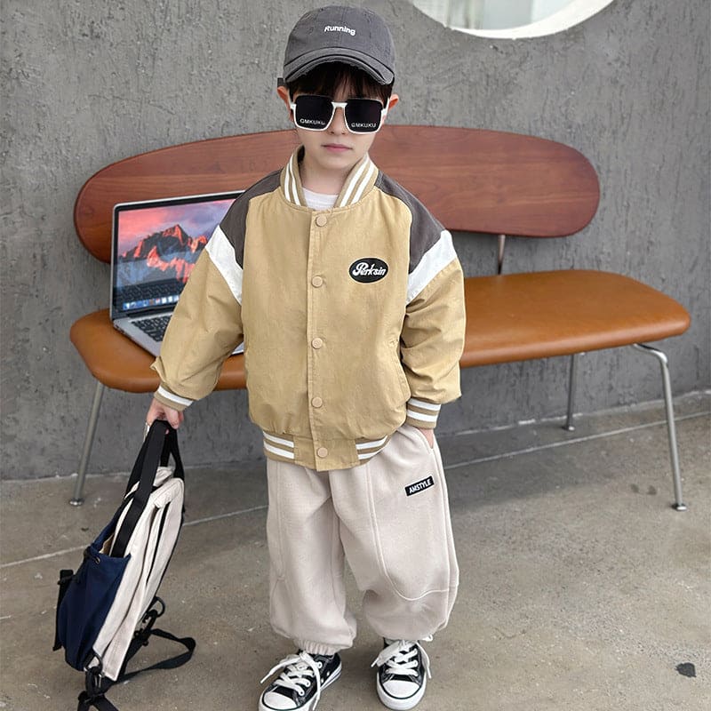 Boys Beige Full Sleeves Winterwear Varsity Jacket Coats & Jackets Beige 3-4 Y