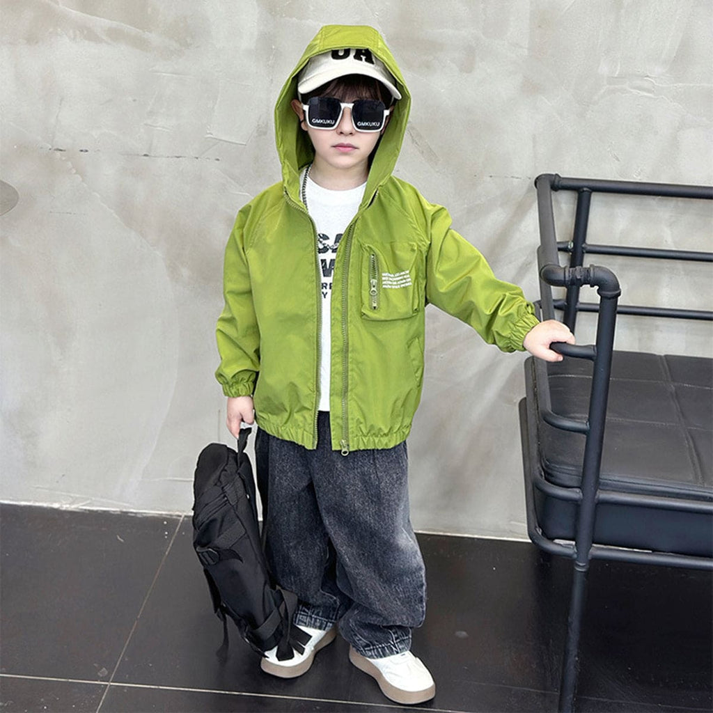 Boys Green Printed Hooded Puffer Jacket Coats & Jackets Green 3-4 Y