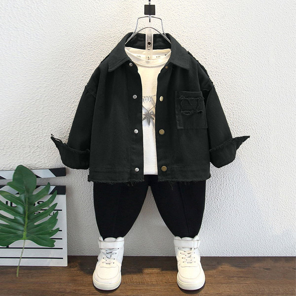 Boys Black Denim Fleece Lined Shirt Jacket Coats & Jackets Black 2-3 Y