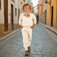 Boys Off White Sweatshirt with Faux Fur Muffler & Joggers Set (Copy) Winterwear Sets Off White 1-2 Y